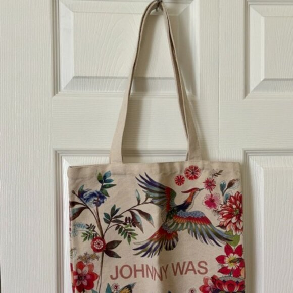 Johnny Was California Women's Canvas Shoulder Tote Bag Boho Floral Bird - Picture 2 of 9